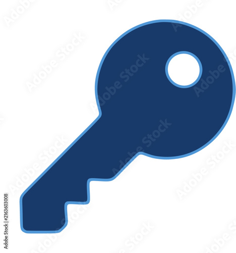 Simple blue key icon with transparent background for digital use