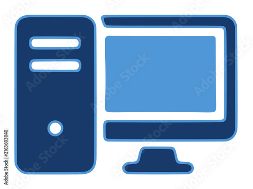 Simple illustration of desktop computer tower and monitor with transparent background