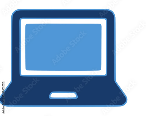 Simple line art illustration of a modern laptop computer with transparent background