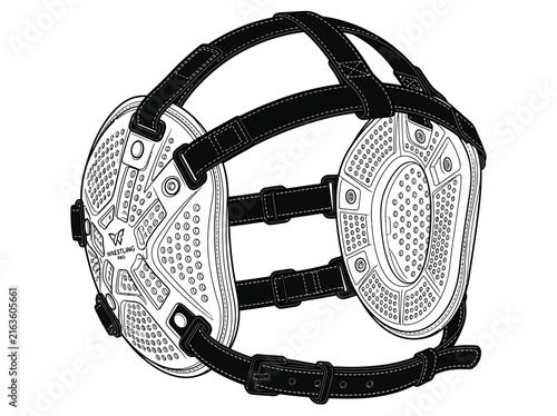 Professional wrestling ear guard headgear for athlete protection isolated on white background.