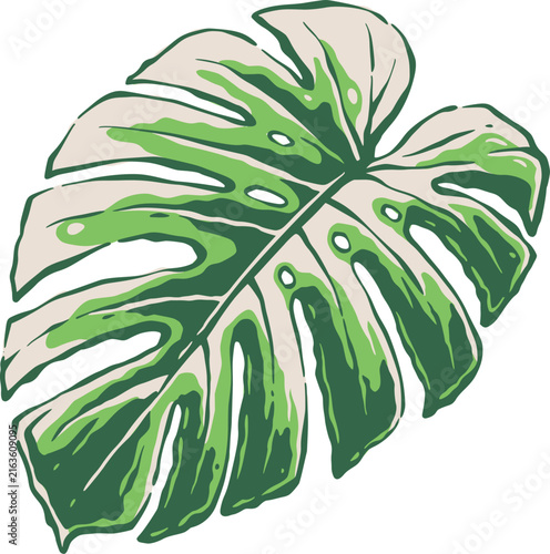 Bild auf Leinwand Stylized green monstera leaf with split lobes