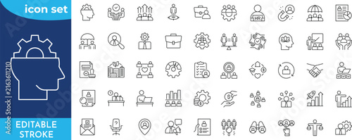 Human Resources icon set. Editable stroke. Containing HR, Human Resources, Recruitment, Employment, business, office, company, management. Outline Icon Collection.