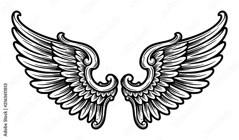 Fototapeta premium Vintage Wide Spread Feather Wings Heraldic Vector Illustration