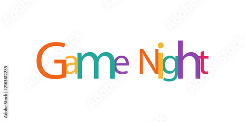 Colorful game night text design isolated on a white background