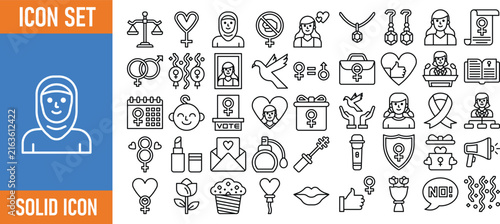 Принти на полотні Female rights and women empowerment icon set celebrating womanhood and equality