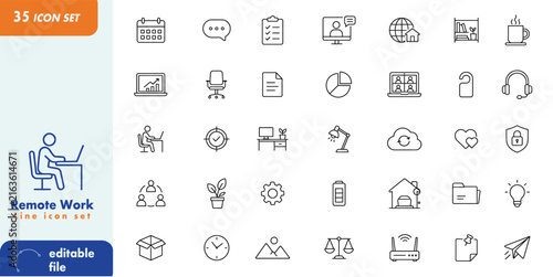 Remote Work, Line Icons, Home Office, Work From Home, Online Business, Outline Icons, Editable, Vector