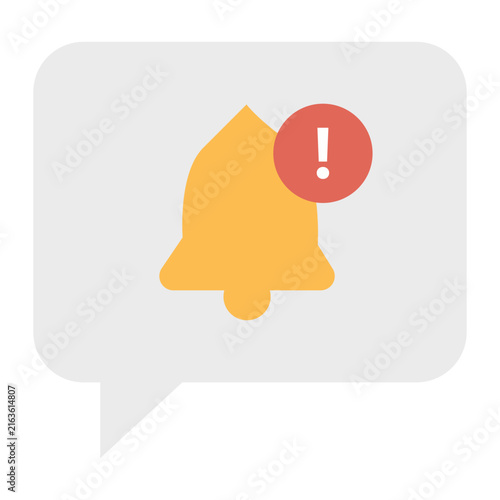 Red notification bell icon on speech bubble for alert and reminder flat vector
