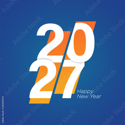2027 happy new year greeting card design on blue background.