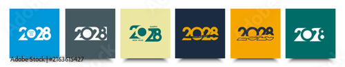 Set of Happy New Year 2028 logo design template with numbers and typography. Trendy minimalist vector illustration.