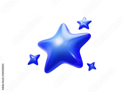 Blue 3D star icon isolated on white background for digital design and UI elements