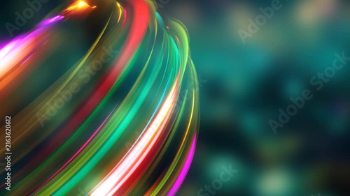 3D Render A mesmerizing, dynamic 3D render of swirling luminous trails in vibrant colors that continuously evolve into an almost liquid sphere