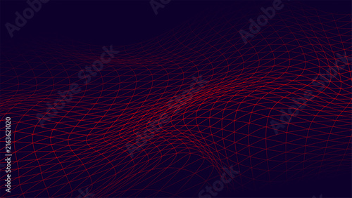 Sleek cybersecurity  big data abstract background featuring glowing red network lines forming dynamic waves on dark blue surface, machine models and artificial intelligence concept