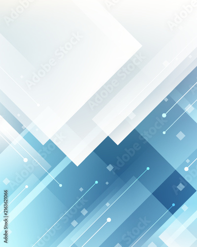 Abstract blue geometric vector background with modern digital tech lines white overlapping layers and circuit nodes, corporate presentation cover poster design