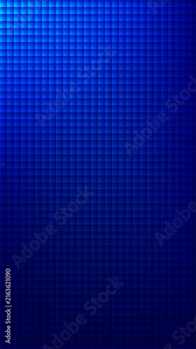 Blue background abstract digital grid pattern with glowing light gradient and dark navy square texture, modern tech design presentation wallpaper template banner backdrop cover