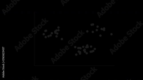 Black scatter plot with points forming clusters, data analysis visualization loop, transparent background