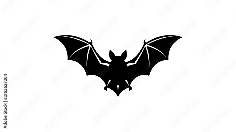 Fototapeta premium A black silhouette of a flying bat isolated on a white background for halloween design projects