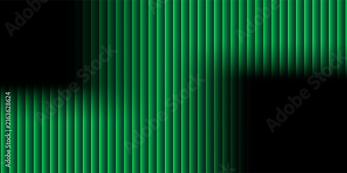 Dark green neon gradient ribbed glass. Vector nice glass texture background. Mesh gradient. Reeded glass background semitransparent overlay. Bath wall window