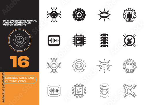 Sci Fi Cybernetics Neural Hardware Interface System Vector Elements