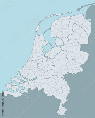 Detailed vector map of Netherlands with borders and district	