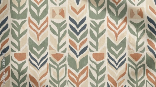 A fabric swatch displays a repeating pattern of stylized leaves. The leaves are arranged vertically in a linear fashion, creating a vertical striped effect.