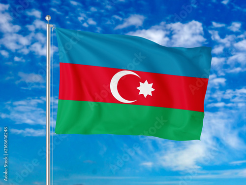Azerbaijan flag waving in the sky