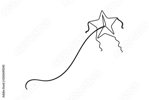 Star kite continuous one line art depicting a star-shaped flying kite with wavy tails and an editable stroke vector design.