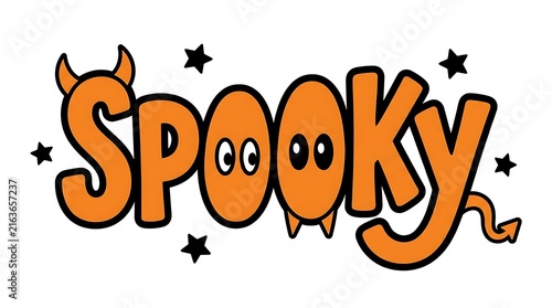 Playful halloween lettering with devilish details and spooky star accents