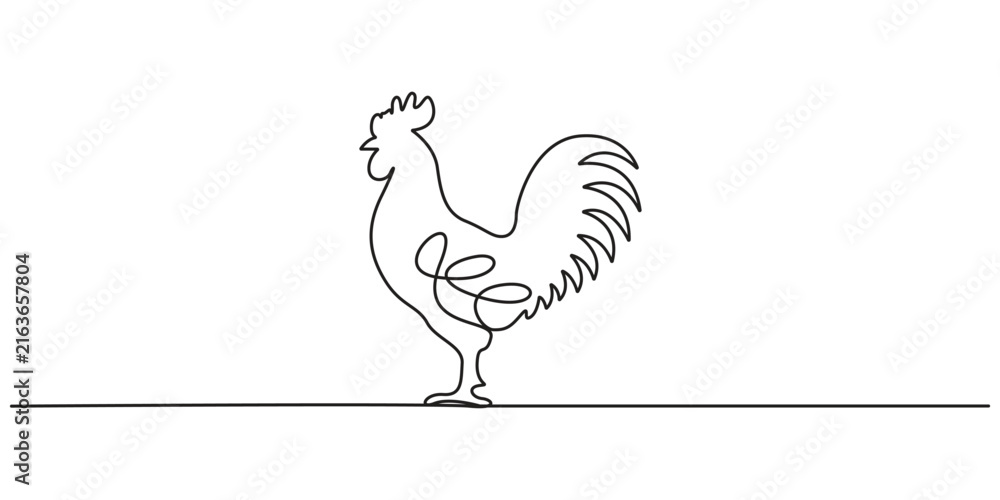 Fototapeta premium Rooster Continuous Line Art Vector Illustration for Farm Logo and Branding. Minimal continuous line art vector illustration of a rooster for modern farm logo design.