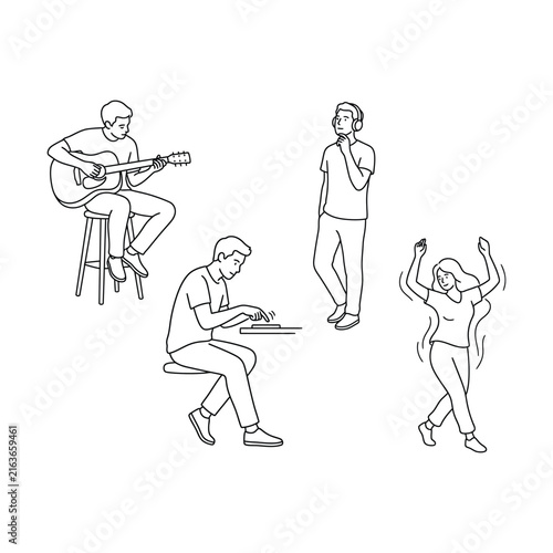 Diverse individuals engaged in leisure activities and work during daylight hours