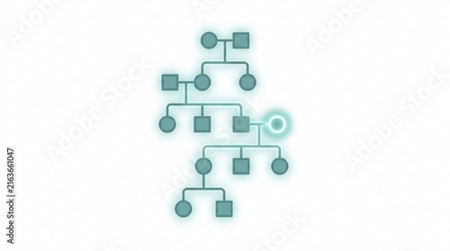Genealogy family tree pedigree chart showing genetic inheritance with highlighted individual symbol