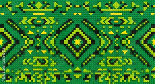 Seamless geometric pattern with diamond and zigzag shapes in vibrant green and yellow tones for modern design