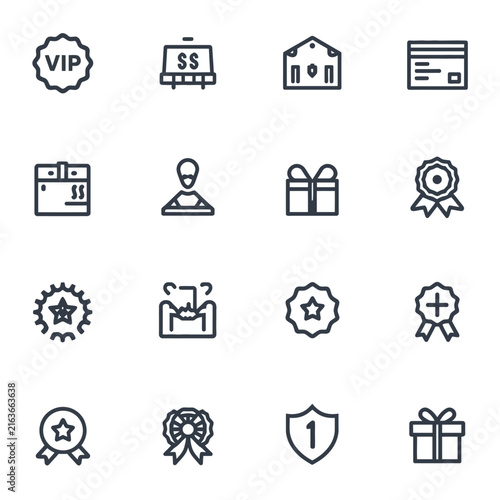 VIP badge and building icons with currency and award symbols indicating recognition and status.