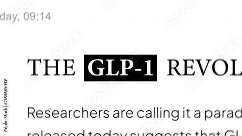 medical news text animation with highlighted text headline glp-1. text match cut animation video
