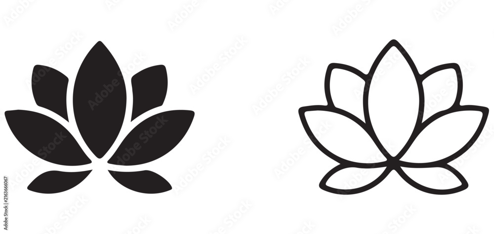 Obraz premium Lotus flower silhouette and outline icon set for wellness and spa vector illustrator eps10