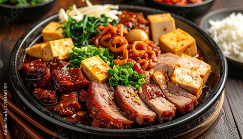 Plate of Taiwanese braised assorted dishes featuring pork slices, tofu, and intestines, showcasing local flavors and rich culinary heritage