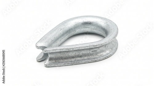 Shiny galvanized steel thimble for protecting wire rope loops and enhancing durability.