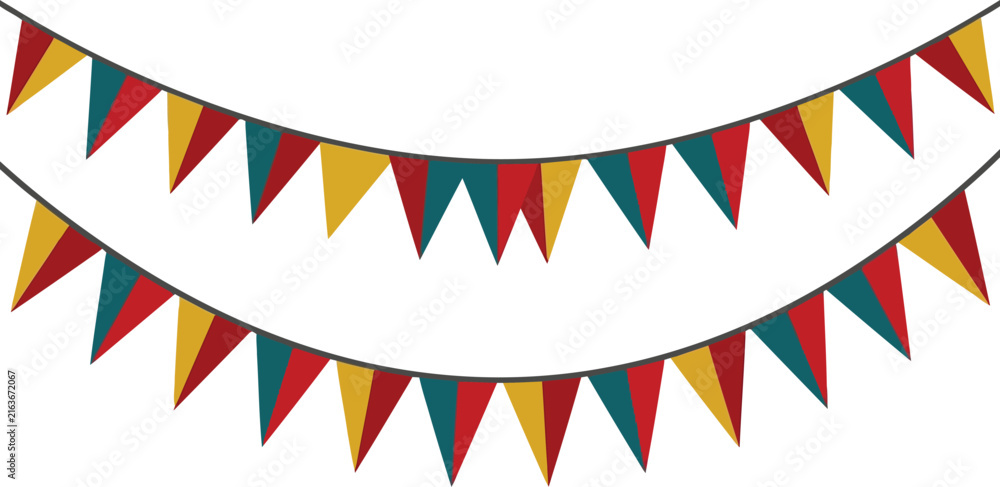 Fototapeta premium Colorful bunting flags hanging on strings for party celebration and birthday decoration