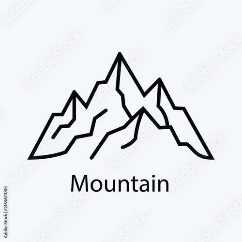 Linear mountain range illustration on a white background depicts a jagged peak