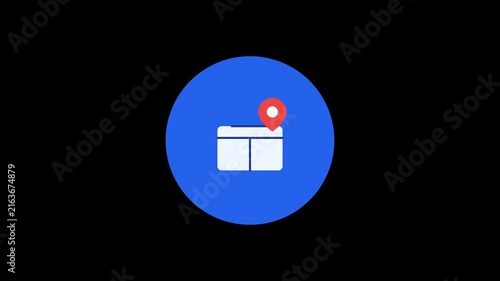 Animated location marker on a map within a blue circle, high quality motion graphics animation for interface confirmation