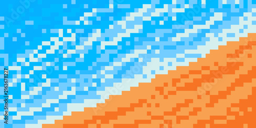 Ocean waves and the beach viewed from above, in pixel art style.