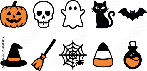 Konstfotografi A collection of cute hand drawn halloween stickers featuring pumpkins skulls gho