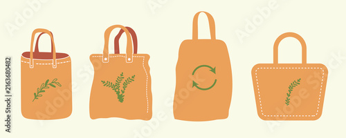 Set Of Icon Reusable tote bag for shopping, cotton fabric bag, no plastic lifestyle, zero waste concept,