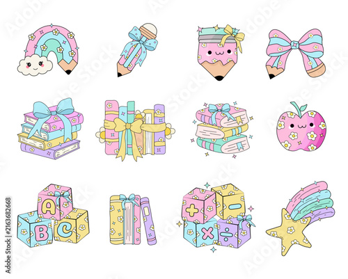 School supplies back to school vector Illustration set.