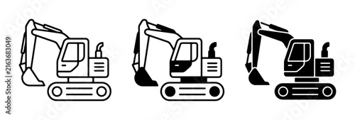 Konstfotografi Excavator Icons Set: Line Art, Filled Outline, and Silhouette Construction Machi