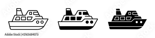 Ferry Boat Icons, Cruise Ship Vector Graphics, Maritime Transport Symbols, Set of Nautical Vessels
