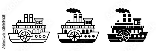 Foto Paddle Steamer Vector Icons, Vintage Riverboat Graphics, Retro Steamship Illustr