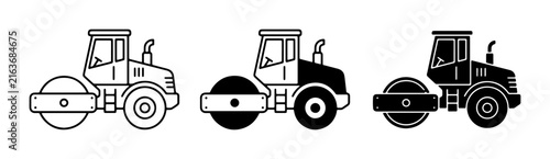 Road Roller Vector Icons, Construction Machine Set, Heavy Equipment Graphics, Asphalt Compactor Illustrations