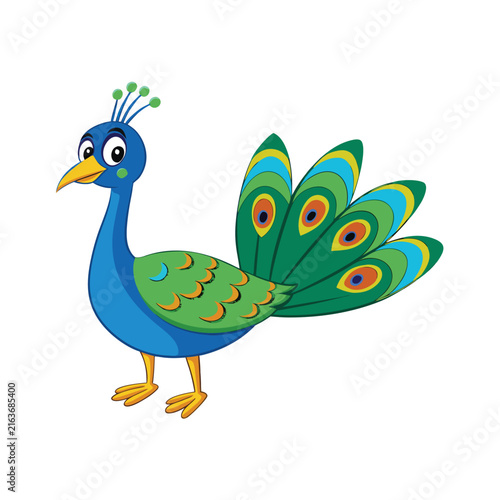 Cute peacock character vector illustration isolated on white background
