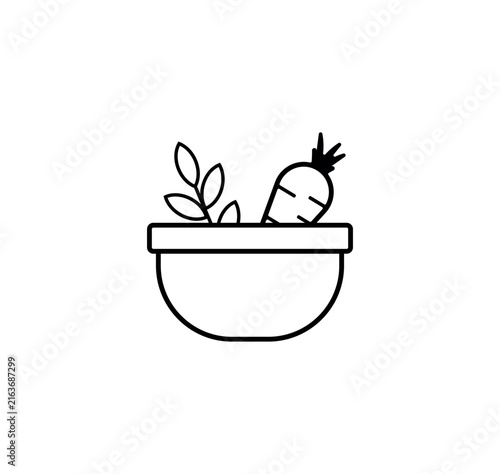 Vegetable Bowl Icon, Carrot and Leaf Vector for Healthy Eating