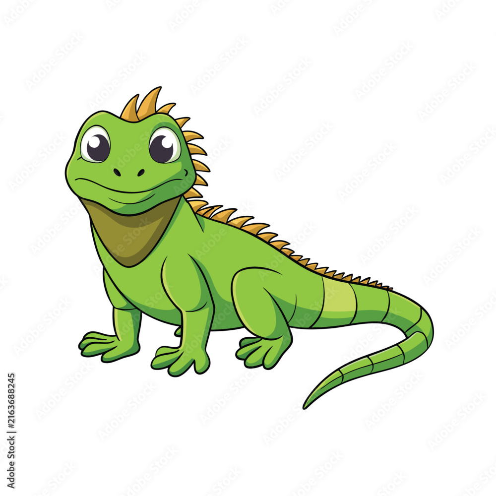 Fototapeta premium Cute green iguana character vector illustration isolated on white background